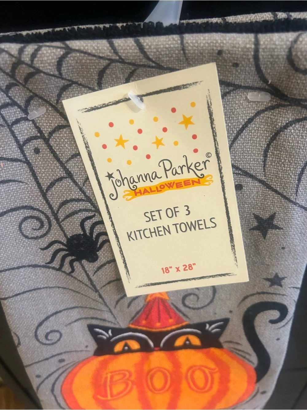 Johanna Parker Halloween Pumpkin 'Boo' Kitchen Towel - Orange & Black